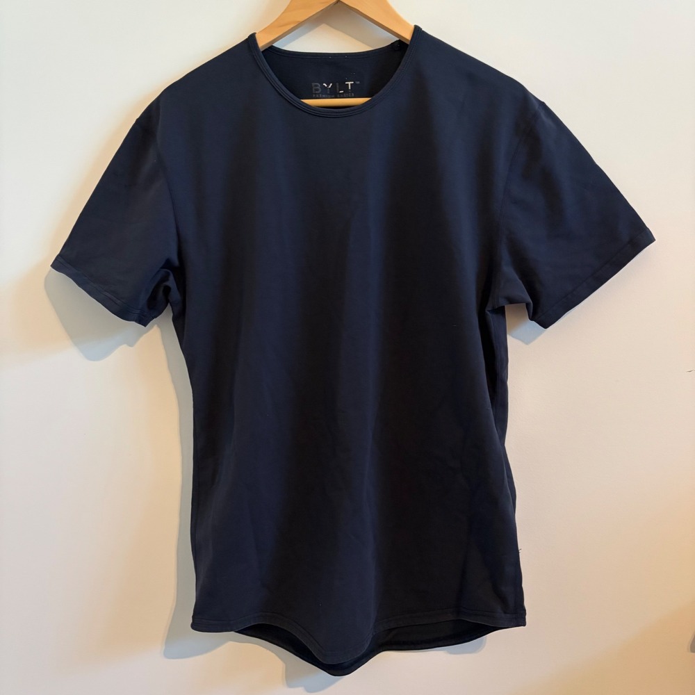 BYLT Premium Basics Drop Cut Lux Short Sleeve Tee Navy Blue Mens Large